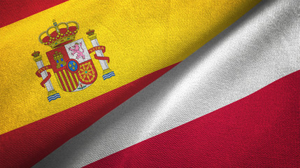 Spain and Poland two flags textile cloth, fabric texture