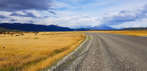 Fototapeta na wymiar Landscape along a Patagonia road, Torres del Paine, Chile