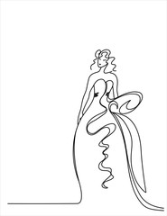A girl in a long dress. Drawn by the line.
