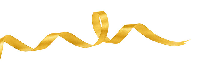 Golden wavy ribbon isolated on white. Holidays decoration concept.