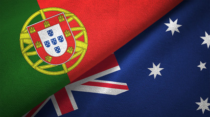 Portugal and Australia two flags textile cloth, fabric texture