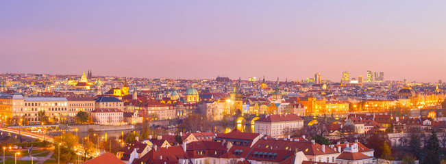 Fototapeta premium Panorama Prague twilight Czech cityscape