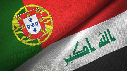 Portugal and Iraq two flags textile cloth