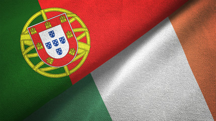 Portugal and Ireland two flags textile cloth, fabric texture © Aleks Taurus