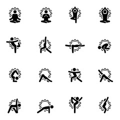 Yoga Fitness and Meditation Icon Set. Flat Design Isolated Illustration.