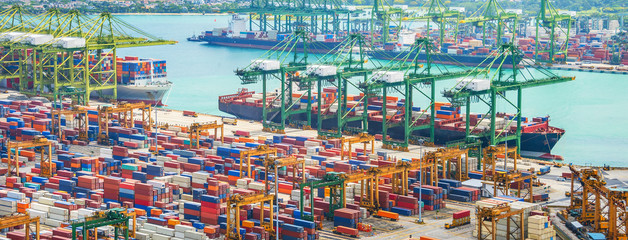 Singapore cargo shipping port panorama - obrazy, fototapety, plakaty