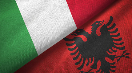 Italy and Albania two flags textile cloth, fabric texture