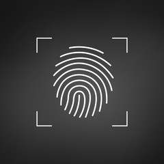 Fingerprint. Simple icon for logo or app. . Scan frame. Vector illustration isolated on white background.