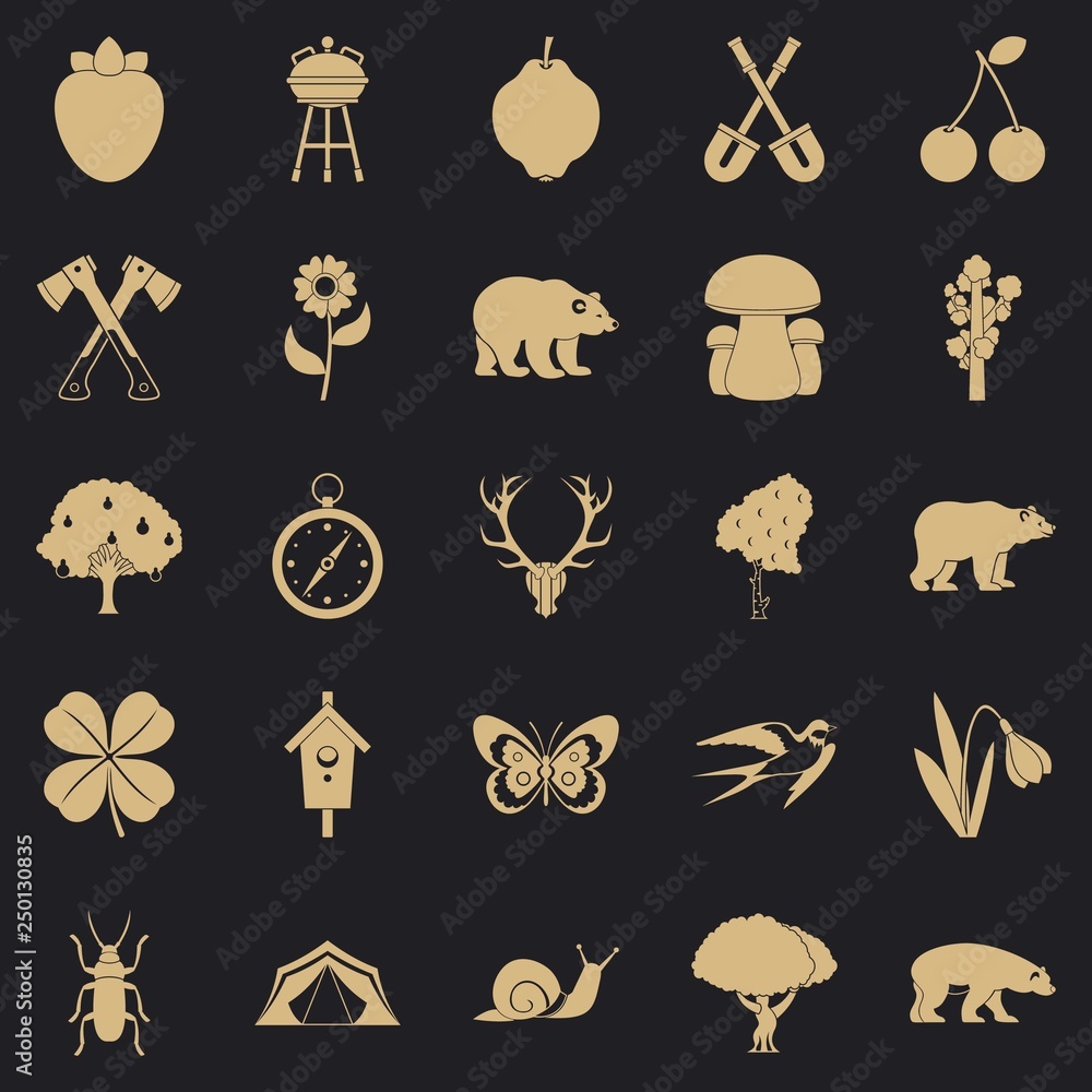Poster trekking in the wild icons set. simple set of 25 trekking in the wild vector icons for web for any d