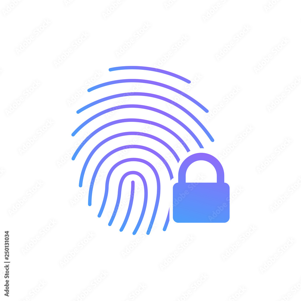 Poster fingerprint icon with lock sign. concept of personal data protection. app security. flat vector icon