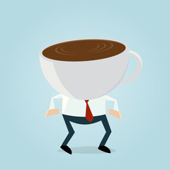 funny businessman with coffee cup head