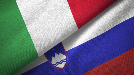 Italy and Slovenia two flags textile cloth, fabric texture