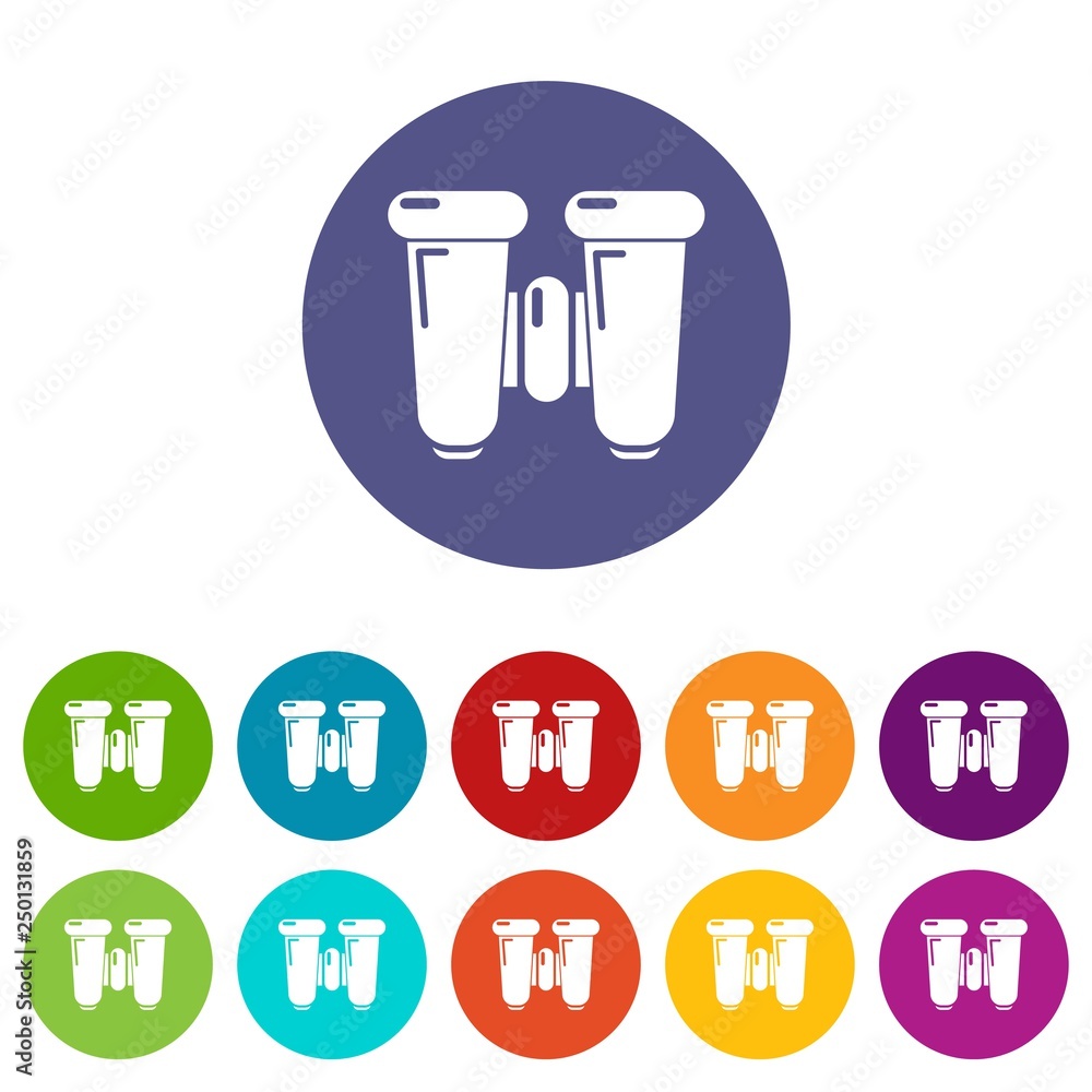 Poster binoculars explorer icons color set vector for any web design on white background