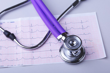 RX prescription, Red heart and a stethoscope isolated on white background