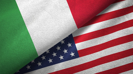 Italy and United States two flags textile cloth, fabric texture
