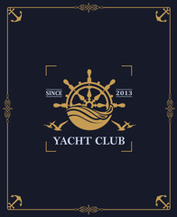 yacht club label isolated on dark background in decorative frame