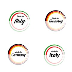 Simple logos Made in Italy, Made in Germany, vector logos with Italian, German flags
