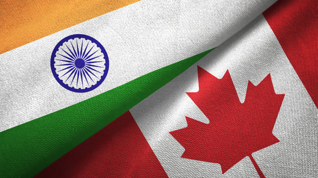 India And Canada Two Flags Textile Cloth, Fabric Texture