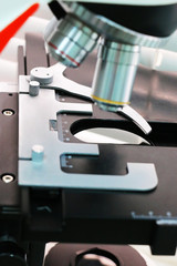Close up of microscope at the blood laboratory, Concept Science and Technology
