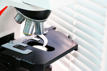 Close up of microscope at the blood laboratory, Concept Science and Technology