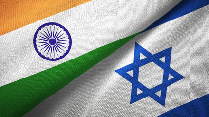 India and Israel two flags textile cloth, fabric texture