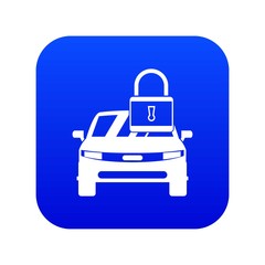 Car with padlock icon digital blue for any design isolated on white vector illustration