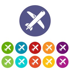 Plane icons color set vector for any web design on white background