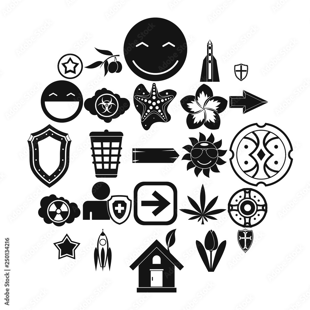 Poster emblem icons set. simple set of 25 emblem vector icons for web isolated on white background