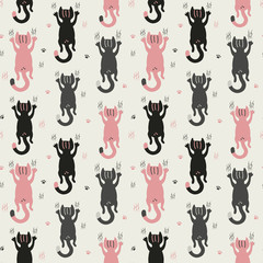 Seamless pattern with scratching cats. Vector illustration