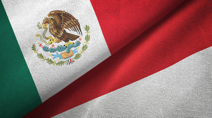 Mexico and Indonesia two flags textile cloth, fabric texture