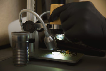 Electronic microscope for fitting and improving dentures and implants with output to the monitor