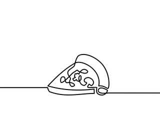 Continuous one line drawing. pizza. restaurant or cafe logo. sticker for companies selling fast food. Black and white vector illustration. - Vector