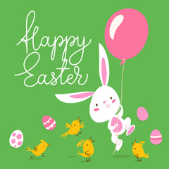 Vector spring easter card with rabbit and baloon
