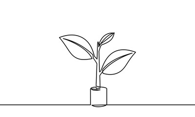 continuous one line art. can be for plants, agriculture, seeds. Black and white vector illustration. Vector