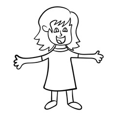 Cartoon doodle girl isolated on white background. Vector illustration.  