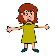Cartoon doodle girl isolated on white background. Vector illustration.  