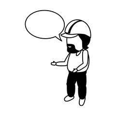 worker with hardhat and speech bubble