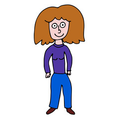 Cartoon doodle linear woman isolated on white background. Vector illustration.   