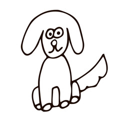 Cartoon doodle linear dog isolated on white background. Vector illustration.  