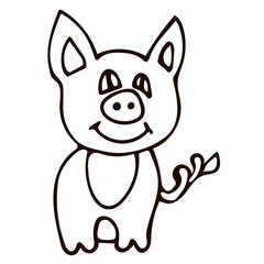 Cartoon doodle linear pig isolated on white background. Vector illustration.  