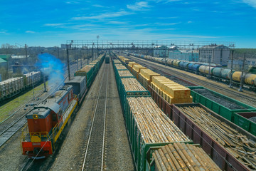 Fototapeta premium Transportation of wood and coal by rail