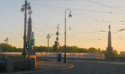 Dawn over the bridge of St. Petersburg