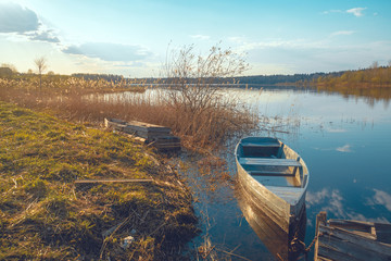 Spring. Flood. Old boats