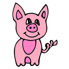 Cartoon doodle linear pig isolated on white background. Vector illustration.  