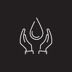 Hand and water drop line icon. Simple element illustration. Hand and water drop line symbol design from Ecology collection set. Can be used in web and mobile