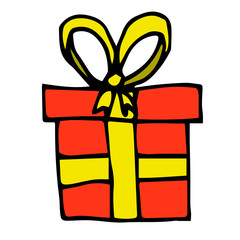 Cartoon doodle linear gift isolated on white background. Vector illustration. 