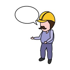 worker with hardhat and speech bubble