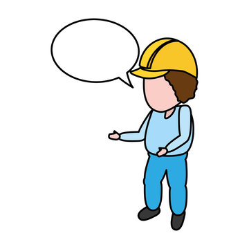 worker with hardhat and speech bubble