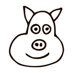 Cartoon doodle linear pig isolated on white background. Vector illustration. 