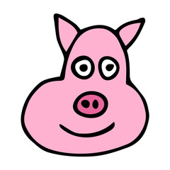 Cartoon doodle linear pig isolated on white background. Vector illustration. 